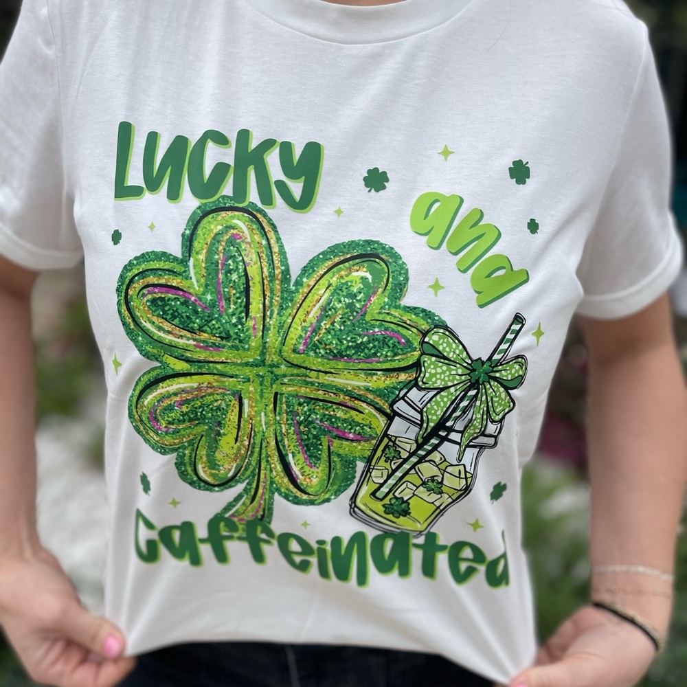 White T-Shirt with Green Shamrock Design